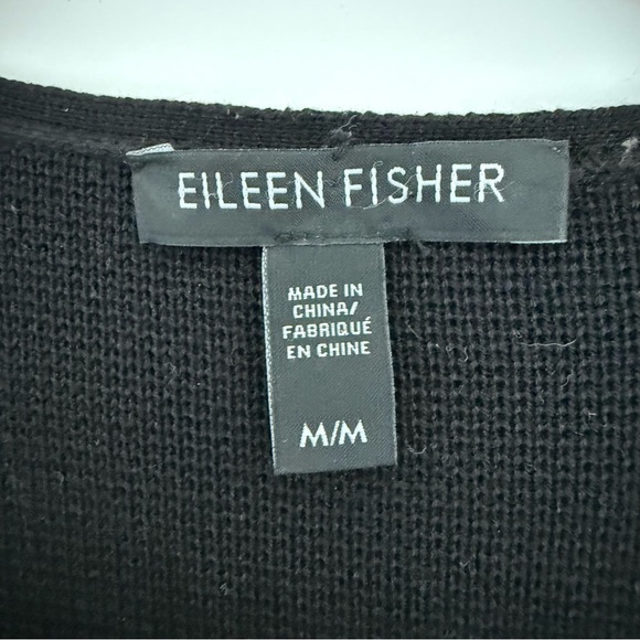 Eileen Fisher black silk cotton open front draped cardigan - Medium - Picture 7 of 8